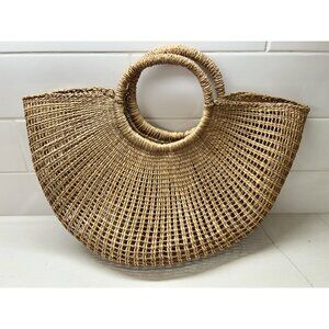 Woven Grass Medium Half-Round Beach Everyday Tote Bag